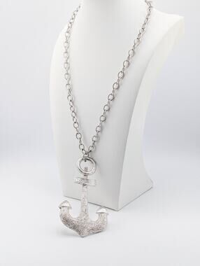 HUGE Vintage VENDOME Anchor Nautical Runway Statement Necklace Silver Tone